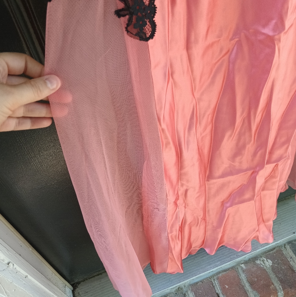 Jacalyn Bennett Fredericks of Hollywood Nightgown Lace 100% Silk Pink/Peach Blk - Picture 5 of 14